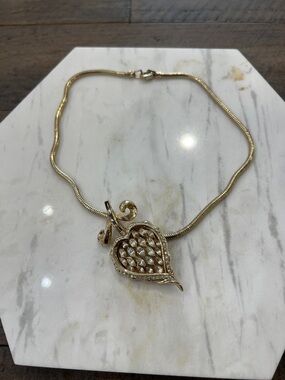Gold Heart Pendant Necklace with Crystal Accents